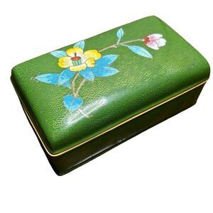 Antique Vintage Chinese Green Cloisonné Enamel and Bronze Brass Box